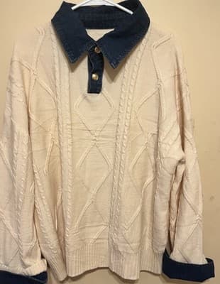 Soesdemo Women’s Oversized Relaxed Fit Cable-Knit Collared Button Sweater XL - Thumbnail 2