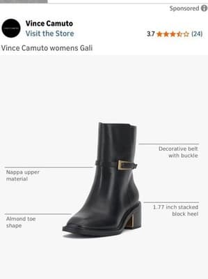Vince Camuto Gali Black Nappa Ankle Bootie 5 Almond Toe Decorative Belt Buckle - Image 1