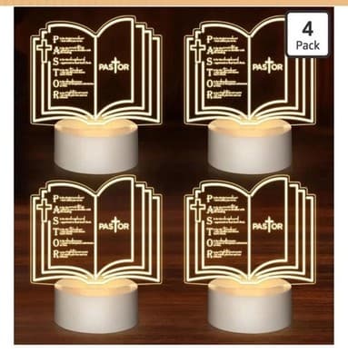 Stylish Pastor Religious White Gift Set 4 Pack Decorative LED Night Lights - Image 1