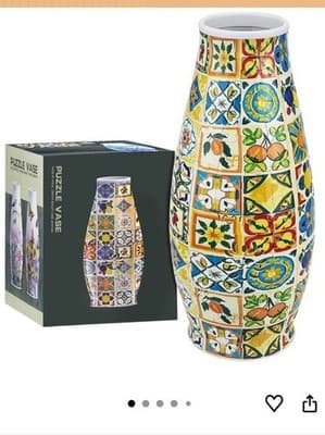 Puzzle Vase Retro Tiles Decorative Multicolor Vase 9.8in Retro Tiles Theme - Image 1