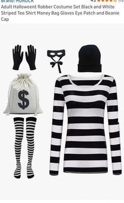 MDROCK Adult Robber Costume Set Black White Halloween with Accessories - Image 1