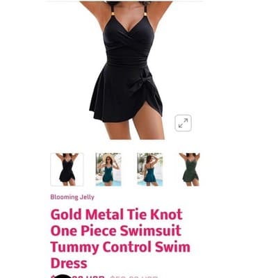 Blooming Jelly Gold Metal Tie Knot One Piece Tummy Control Swim Skirt Black L - Image 1
