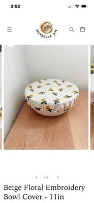 Maybelle Joy Floral Embroidered Elastic Fabric Bowl Cover Beige 11in Flowers - Thumbnail 2