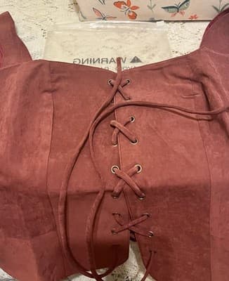 Red Lace Up Corset Top with Wide Straps, Solid, Women's Size S, New - Image 1