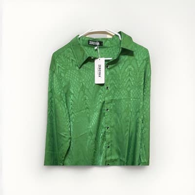 ZEROYAA Green Animal Print Men's Dress Shirt Collared Button Long Sleeve Size L - Image 1