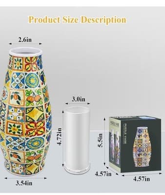 Puzzle Vase Retro Tiles Decorative Multicolor Vase 9.8in Retro Tiles Theme - Thumbnail 2