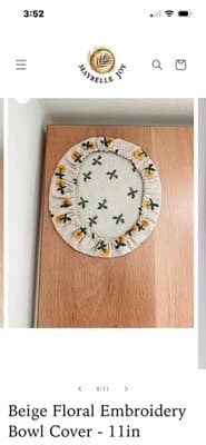 Maybelle Joy Floral Embroidered Elastic Fabric Bowl Cover Beige 11in Flowers - Thumbnail 3