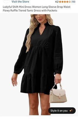 Ladyful Shift Mini Dress XL Black Long Sleeve Ruffle Tiered Tunic Pockets - Image 1