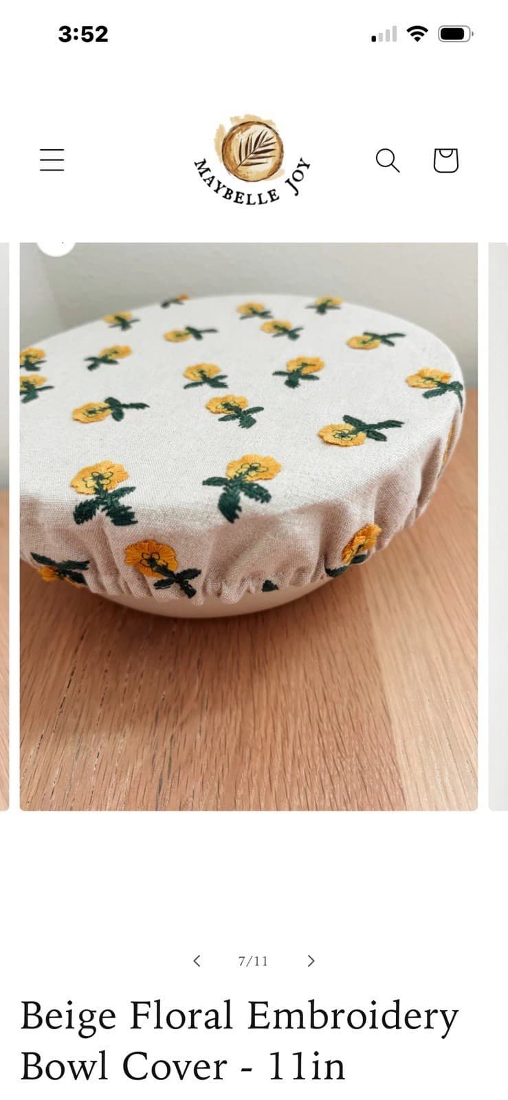 Maybelle Joy Floral Embroidered Elastic Fabric Bowl Cover Beige 11in Flowers - Image 1