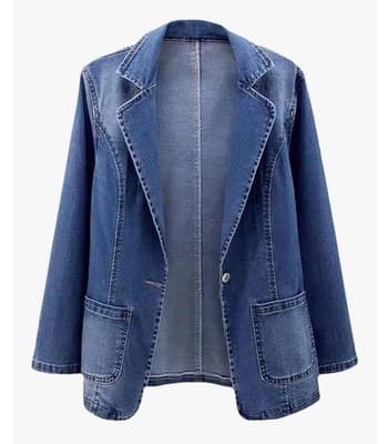 Women's Blue Mid-Length Slim Blazer Jacket 2XL Button Pockets Long Sleeve - Image 1