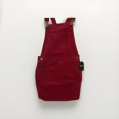 FOREVER 21 Red Corduroy Overall Skirt with Button Accents & Pockets, Size S - Image 1