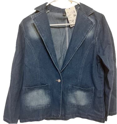 Women's Blue Mid-Length Slim Blazer Jacket 2XL Button Pockets Long Sleeve - Thumbnail 2