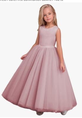 Girls Dusty Rose Ball Gown Dress Size 8 Tulle Sleeveless Pearls Bow - Thumbnail 2