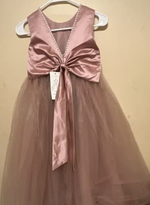 Girls Dusty Rose Ball Gown Dress Size 8 Tulle Sleeveless Pearls Bow - Thumbnail 3