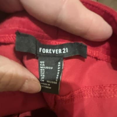 FOREVER 21 Red Corduroy Overall Skirt with Button Accents & Pockets, Size S - Thumbnail 3