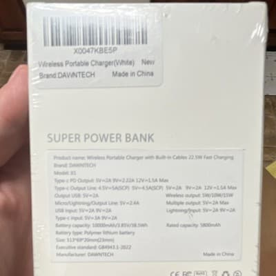 DAWNTECH Wireless Fast Charging Power Bank Black X1 5800mAh Built-in Cables - Thumbnail 2