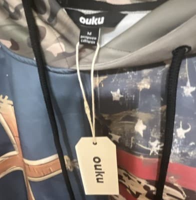 ouku American Flag Camo Pullover Fleece Hoodie – Green/Blue/Red – Size M - Thumbnail 2
