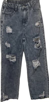 SHEIN Girls' Ripped Straight Blue Denim Jeans Size 14Y Cotton Button Zip - Image 1