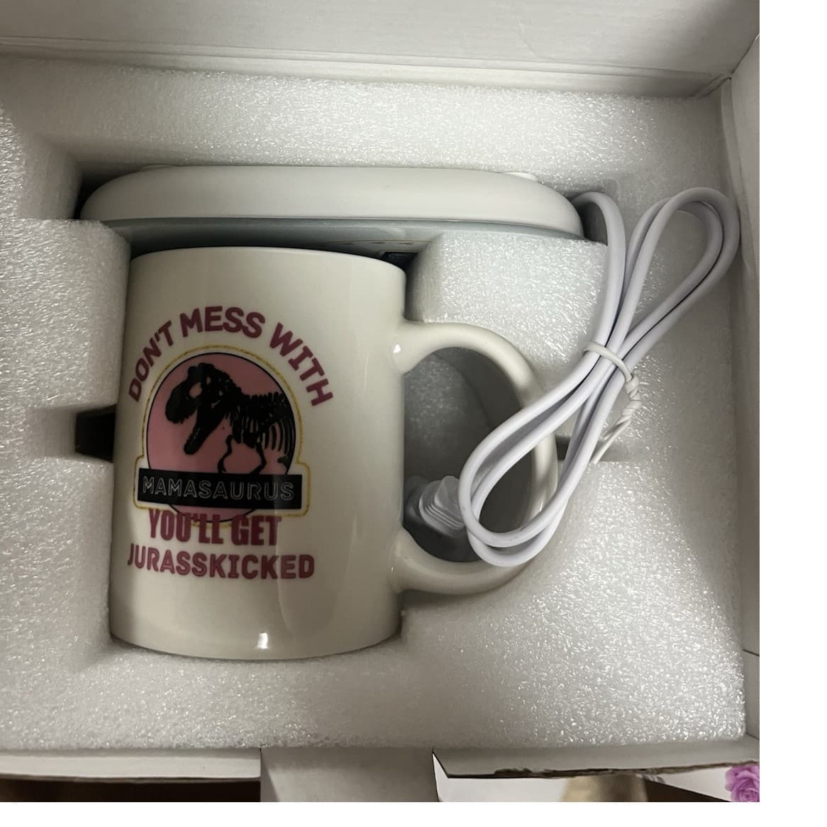 Mamasaurus Dinosaur Novelty Ceramic Coffee Mug White Round - Image 1