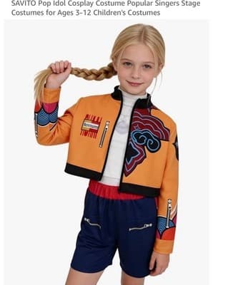 SAVITO Pop Idol Cosplay Outfit Girls Size 130 Orange Navy Blue Polyester - Image 1