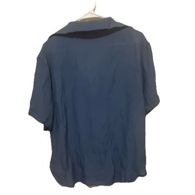 CUPSHE Button Front Collared V-Neck Cover-Up Top Blue Lightweight Rayon L - Thumbnail 3