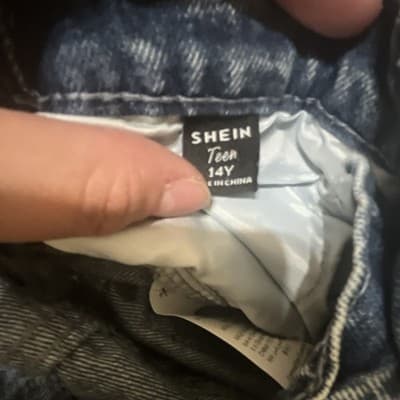 SHEIN Girls' Ripped Straight Blue Denim Jeans Size 14Y Cotton Button Zip - Thumbnail 2