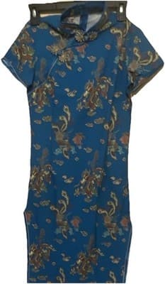 HONG Blue Floral Cheong-sam Dress Women’s Size S Floral Qipao Mandarin Collar - Image 1