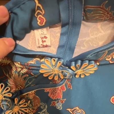 HONG Blue Floral Cheong-sam Dress Women’s Size S Floral Qipao Mandarin Collar - Thumbnail 2