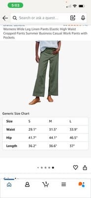 Generic Women's Wide Leg Linen Cropped Pants Green Elastic Waist Pockets - Thumbnail 2