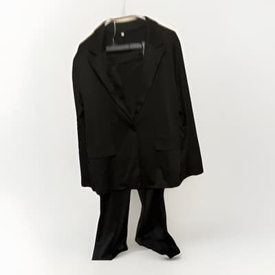 Women's Black Pant Suit Set XL Business Jacket & Pants Solid Single-Breasted - Image 1