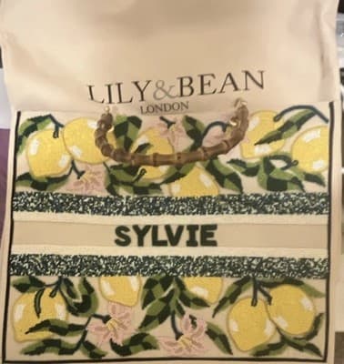 Lily & Bean Embroidered Beaded Floral Tote with Bamboo Handles & Dust Bag - Image 1