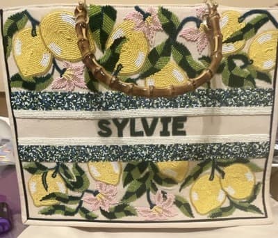 Lily & Bean Embroidered Beaded Floral Tote with Bamboo Handles & Dust Bag - Thumbnail 3