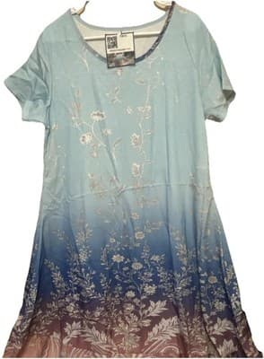 Blue Floral Fit & Flare Midi Dress XL Short Sleeve Round Neck Pullover - Image 1