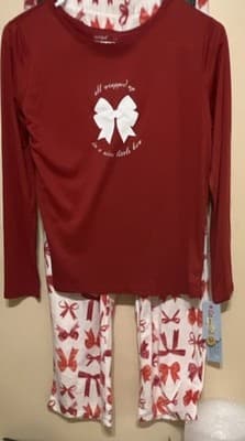 Cat & Jack Girls XL (14) Holiday Pajama Set Red White Flame Resistant Polyester - Image 1