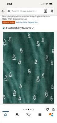 Little Planet by Carter's Organic Cotton 2-Piece Pajama Set Green Tree 3T Unisex - Thumbnail 2