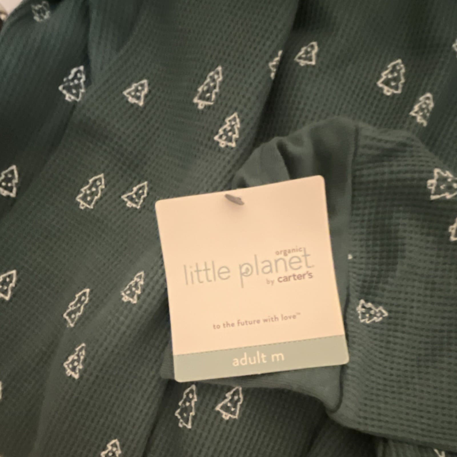 Little Planet by Carter's Organic Pajama Set Green Tree Print Women's M Christm… - Image 1