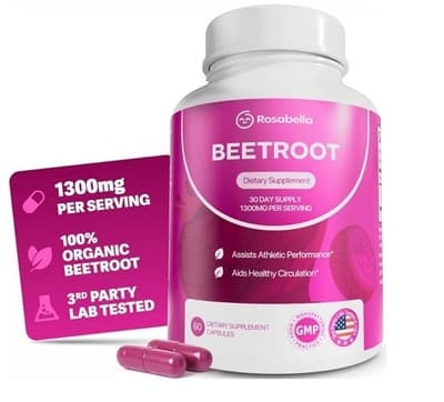 Rosabella Beetroot Dietary Supplement 1300mg Organic Powder 60 Capsules