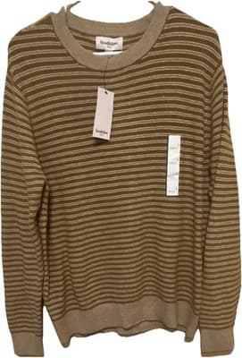 Goodfellow & Co Striped Knit Pullover Sweater Brown Crew Neck Men L