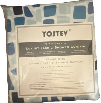 Yostev Luxury Fabric Shower Curtain Blue Geometric 72x84 in Water Repellent Hoo… - Image 1