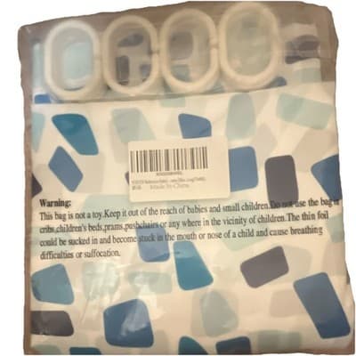 Yostev Luxury Fabric Shower Curtain Blue Geometric 72x84 in Water Repellent Hoo… - Thumbnail 2