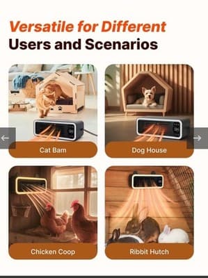 CATBOAT 1200W Pet Heater Black/Yellow Timer Remote/App Wi-Fi 3-Heat 120V - Thumbnail 2