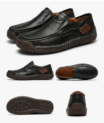 Greks Men's Size 13 Black Hamdmade Leather Slip on Loafers. - Thumbnail 2