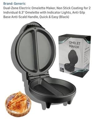 Generic Dual-Zone Electric Omelette Maker Non-Stick 6.3" Indicator Lights Black - Image 1