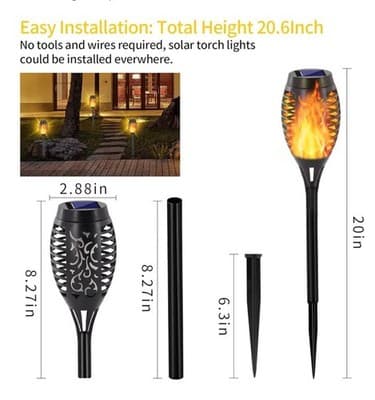 EOYIZW 8 Pack Solar Tiki Torch Lights Flickering Flame LED IP65 Outdoor - Thumbnail 2