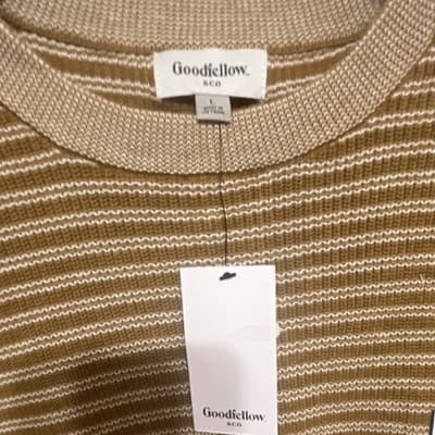 Goodfellow & Co Striped Knit Pullover Sweater Brown Crew Neck Men L - Thumbnail 2