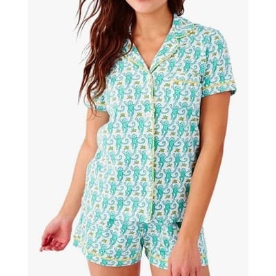 HMPEAIIY Pajama Set Monkey Print Women's 2XL Button Down Top & Shorts