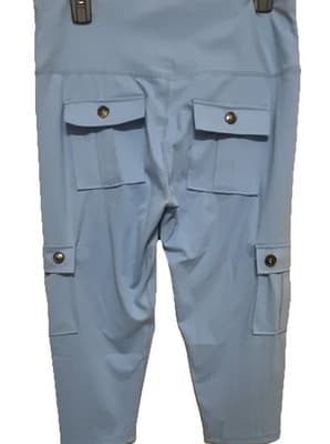 Women's Light Blue Capri Pants Polyester Spandex Pull On Button Pockets Stretch - Thumbnail 2