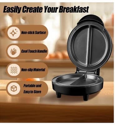 Generic Dual-Zone Electric Omelette Maker Non-Stick 6.3" Indicator Lights Black - Thumbnail 2