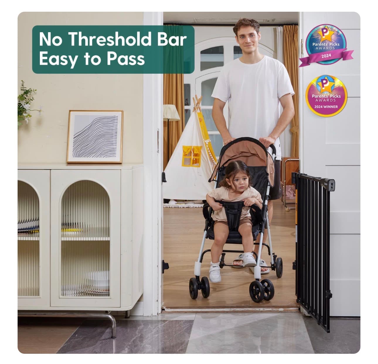 Babelio Baby Gate No Threshold Bar 43 Inch Walk-Thru - Thumbnail 2