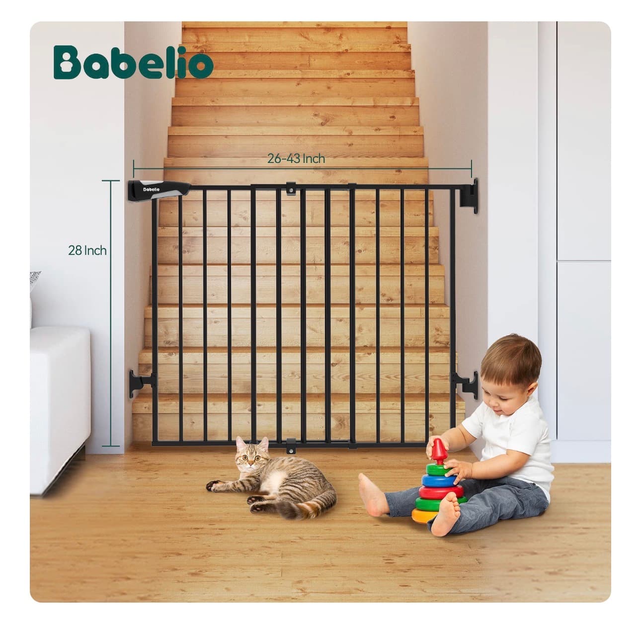 Babelio Baby Gate No Threshold Bar 43 Inch Walk-Thru - Thumbnail 8